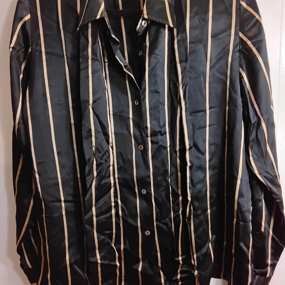Black and Tan Striped Button-Up Shirt